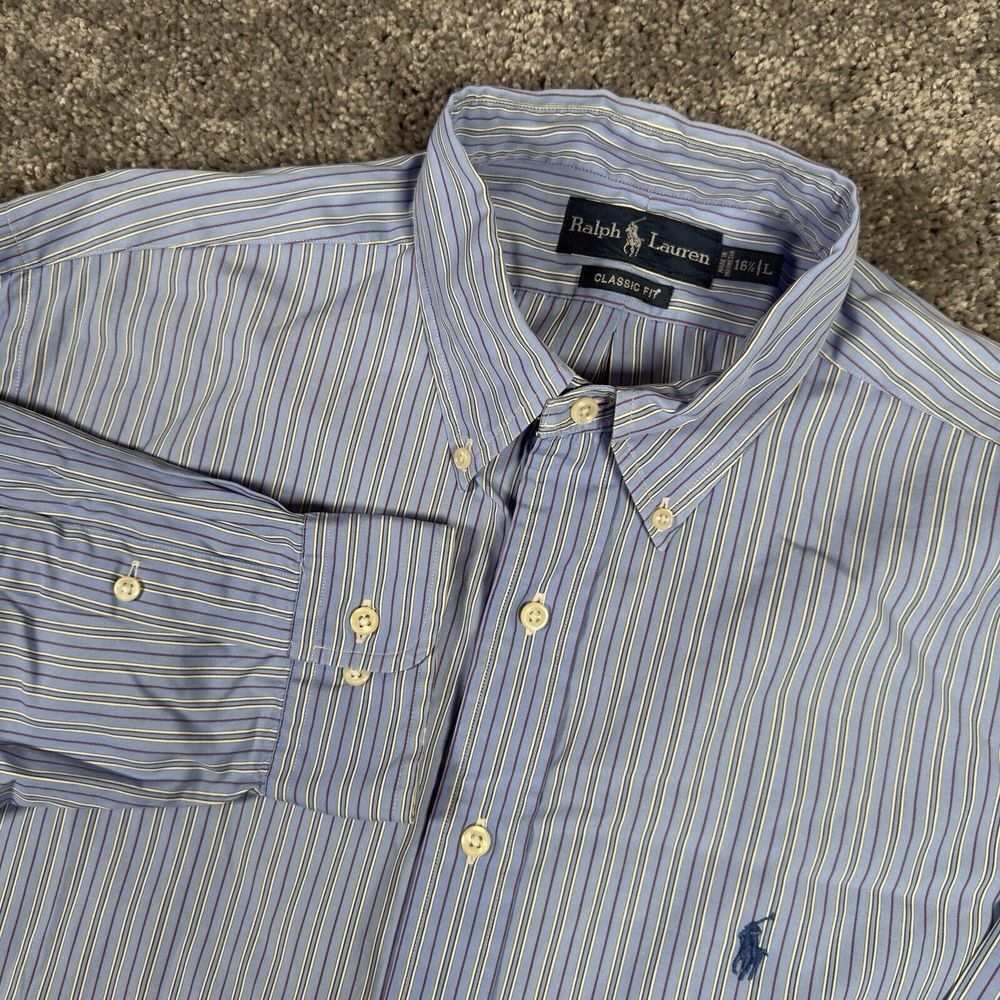 Polo‎ Ralph Lauren L/S Oxford Button Front Shirt Men's Blue Multi Stripes L 16.5